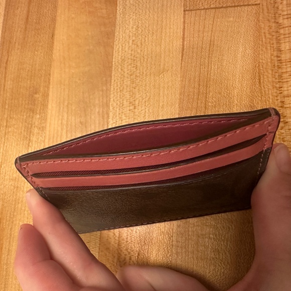 Coach slim ID and credit card leather wallet brown signature "C" & dusty pink. - Picture 3 of 6